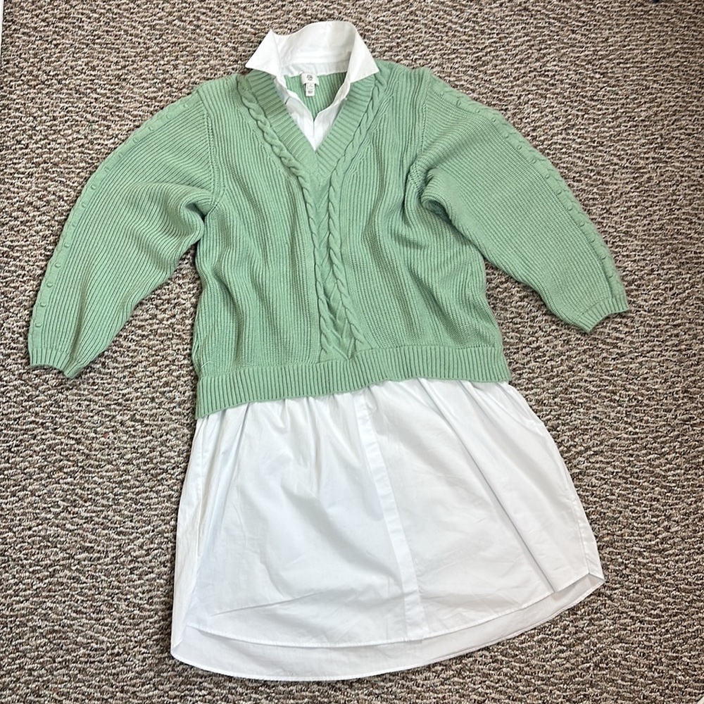 River Island Plus hybrid sweater with bobble sleeve in green - Picture 3 of 7